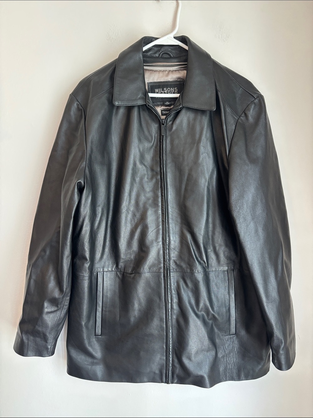 Wilsons Leather VTG Men’s Black Zip-Front 100% Leather Jacket thinsulate medium